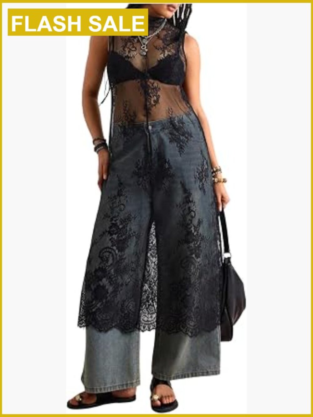 Plus Size Gothic Sleeveless Maxi Dress Sheer Mesh Lace Scalloped Mock Neck